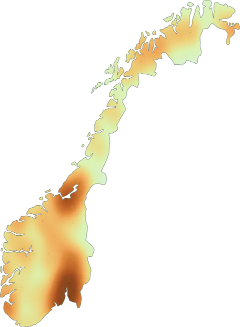 Kart over registrerte observasjoner av åkersjampinjong-gruppen i Norge.