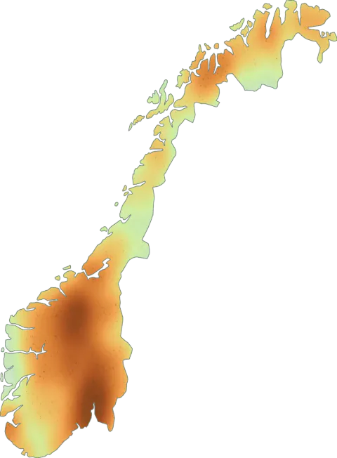 Kart over registrerte observasjoner av eggrøyksopper i Norge.