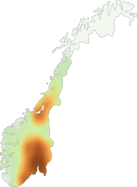 Kart over registrerte observasjoner av fåresopp i Norge.