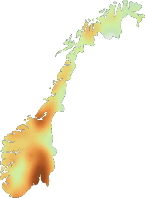Kart over registrerte observasjoner av flatklokkehatt i Norge.
