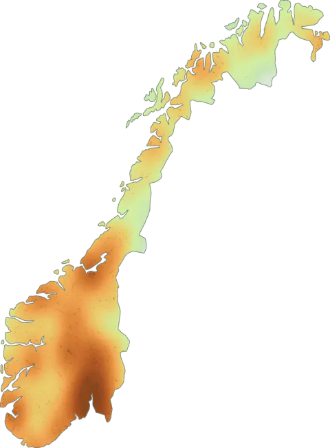 Kart over registrerte observasjoner av grønnkremle i Norge.