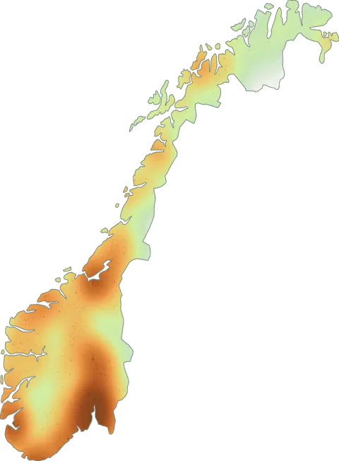 Kart over registrerte observasjoner av honningsopper i Norge.