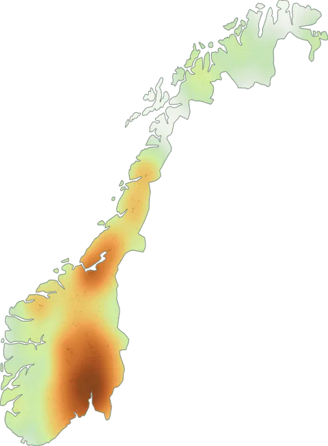 Kart over registrerte observasjoner av klubbesopper i Norge.