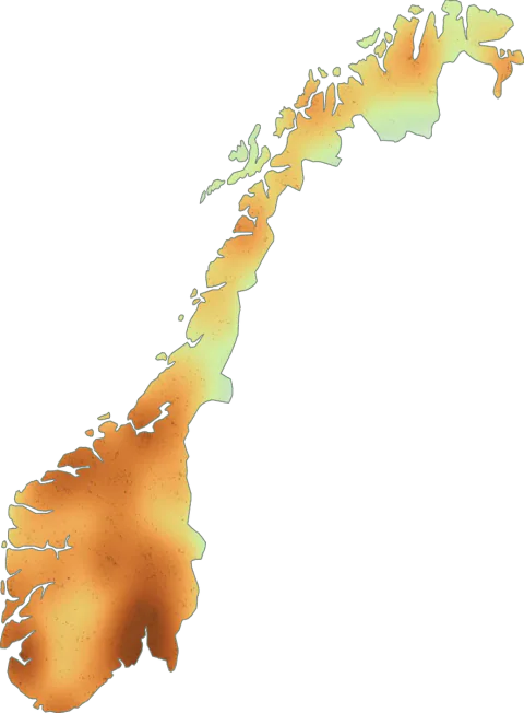 Kart over registrerte observasjoner av lakssopp i Norge.