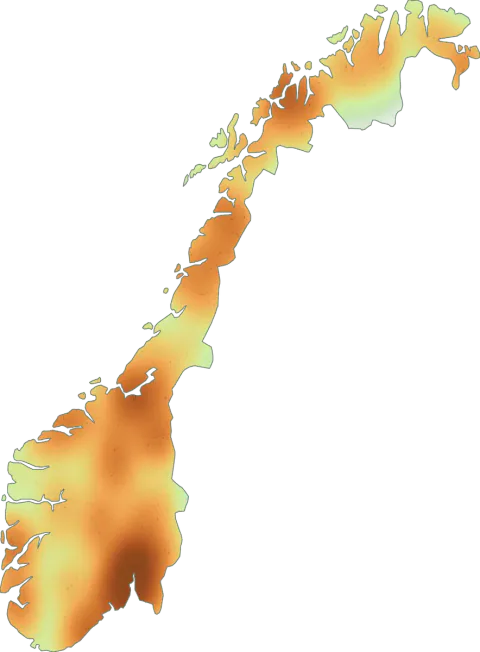 Kart over registrerte observasjoner av mørk høstmorkel i Norge.
