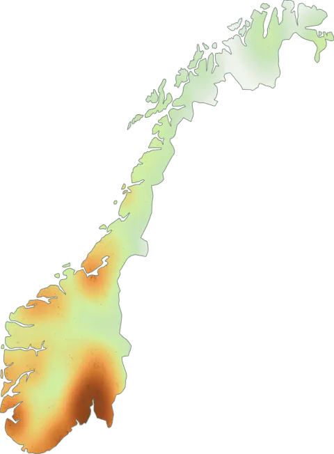 Kart over registrerte observasjoner av nøttekremle i Norge.