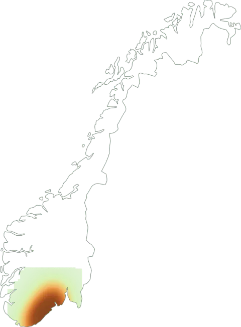 Kart over registrerte observasjoner av pantermusserong i Norge.