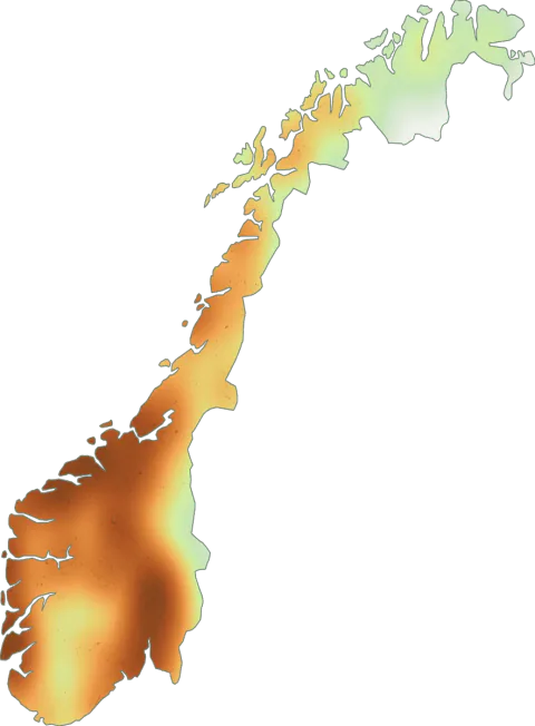 Kart over registrerte observasjoner av papegøyevokssopp i Norge.