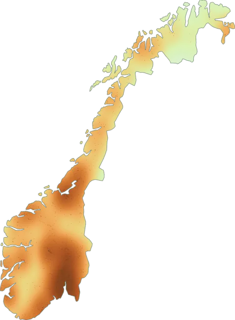 Kart over registrerte observasjoner av pepperrørsopp i Norge.