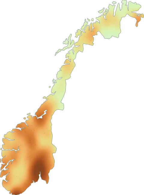 Kart over registrerte observasjoner av rabarbrasopp-gruppen i Norge.