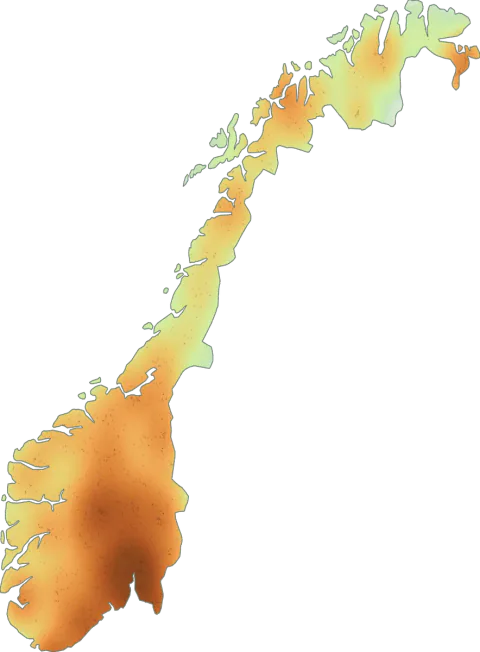Kart over registrerte observasjoner av rimsopp i Norge.