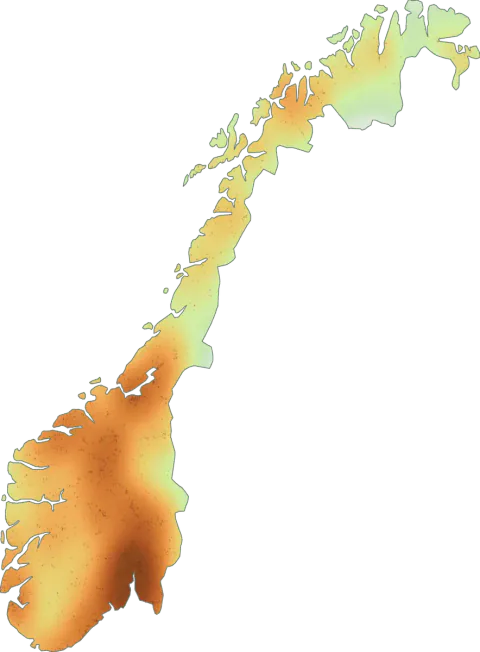 Kart over registrerte observasjoner av røyksopper i Norge.
