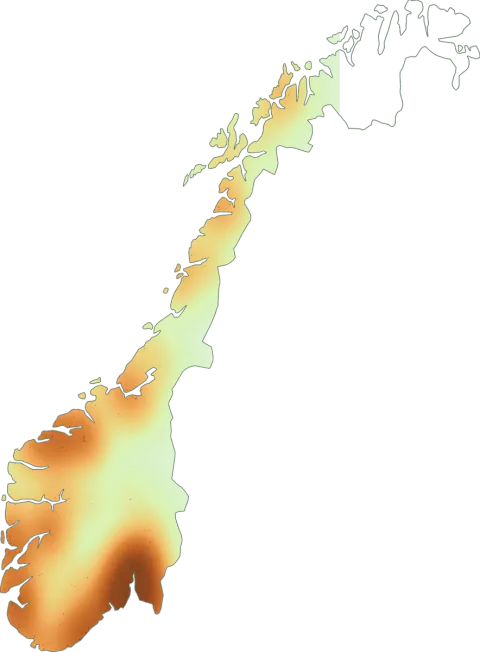 Kart over registrerte observasjoner av silkemusserong i Norge.