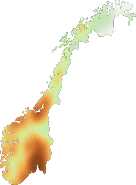 Kart over registrerte observasjoner av sleipsopp i Norge.