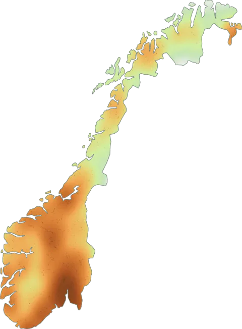 Kart over registrerte observasjoner av smørsopp i Norge.