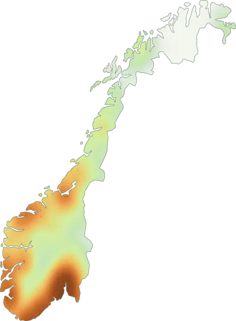Kart over registrerte observasjoner av svartkremle i Norge.