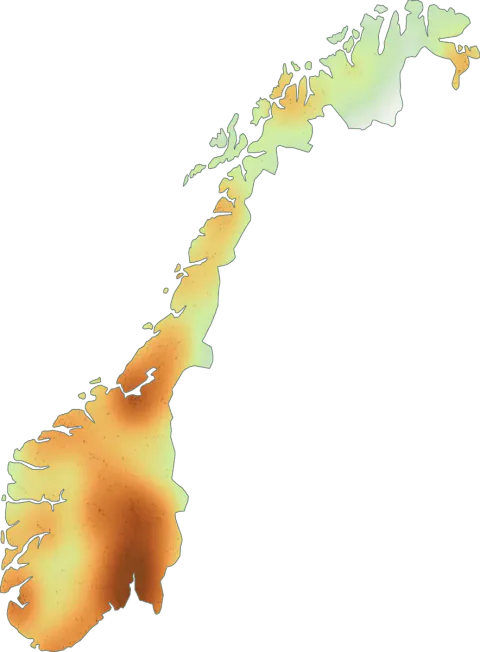 Kart over registrerte observasjoner av svovelsopp i Norge.